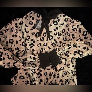 NWT Nude/Black Velvet Leopard Print Peplum Blouse